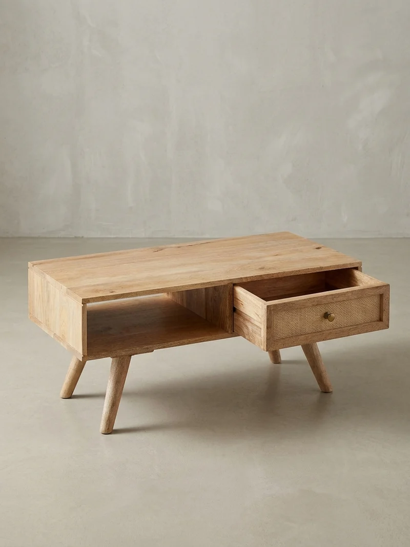 Couchtisch Mango-Holz Massiv mit Ablagefläche, Zeitloses Design, Geräumig und Stabil