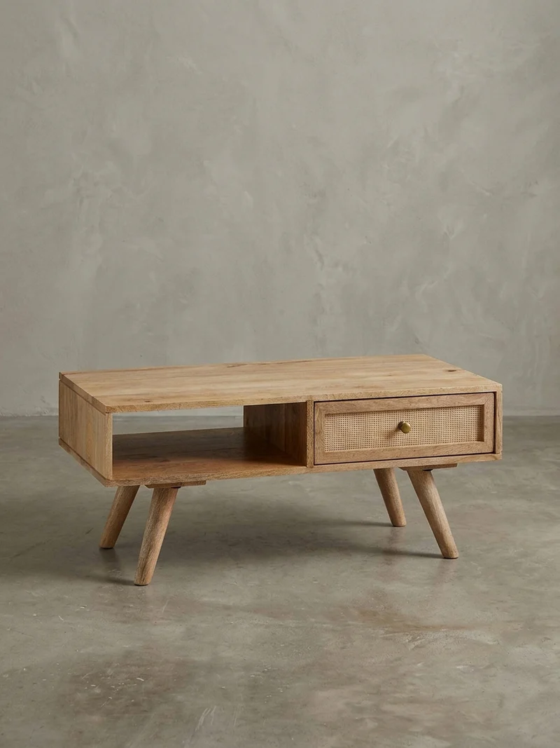 Couchtisch Mango-Holz Massiv mit Ablagefläche, Zeitloses Design, Geräumig und Stabil