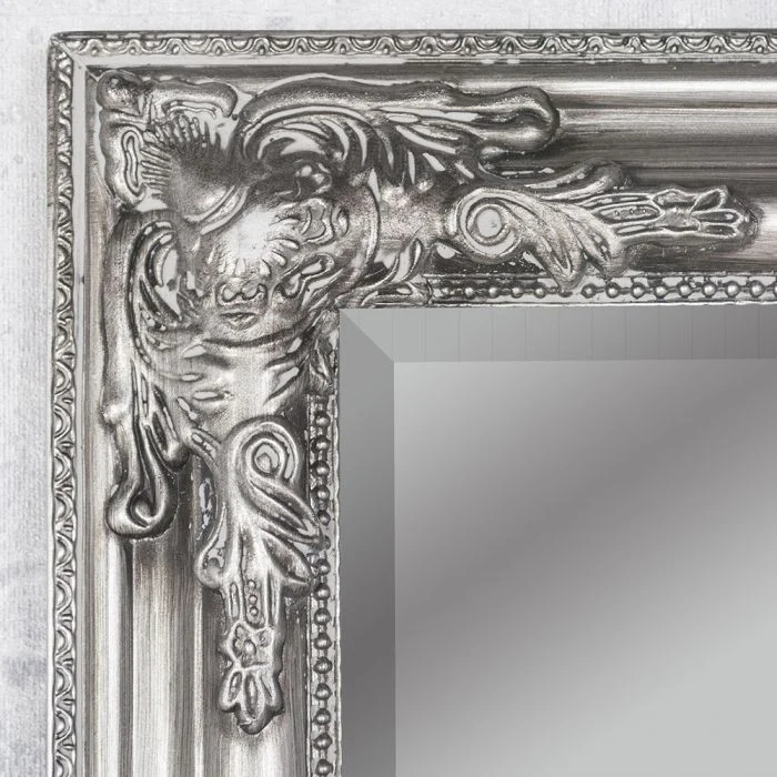 Eleganter Barock-Spiegel BESSA 80x60cm silber-antik Holzrahmen
