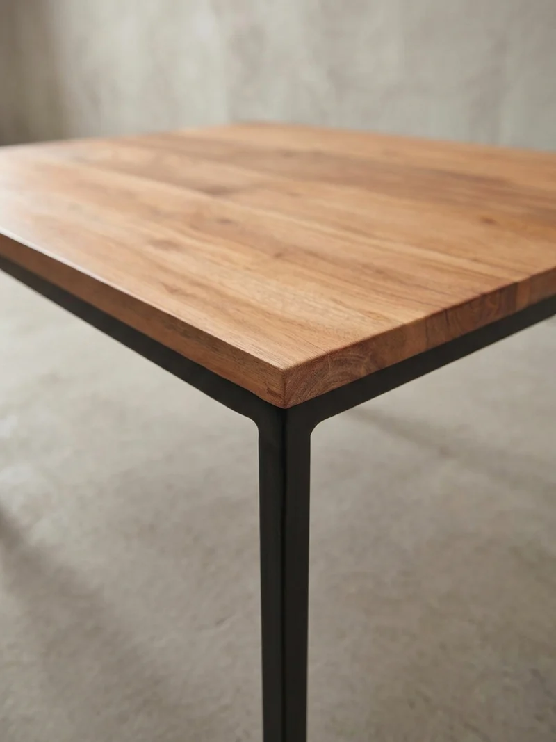 Couchtisch Industrial, Akazienholz mit Eisengestell, handgefertigt, robust und stabil