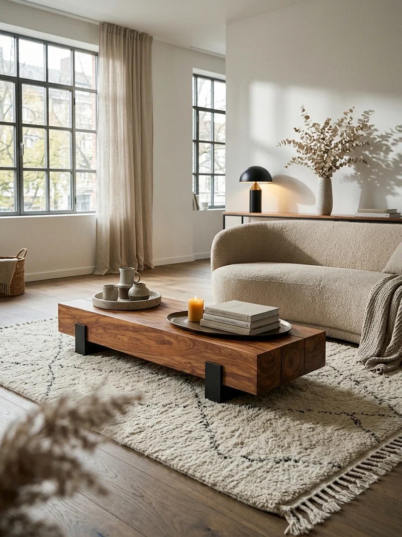 Sofatisch Massivholz, Handgefertigt, Schutzlackversiegelt, Puristisch Modern, 115x44x22cm