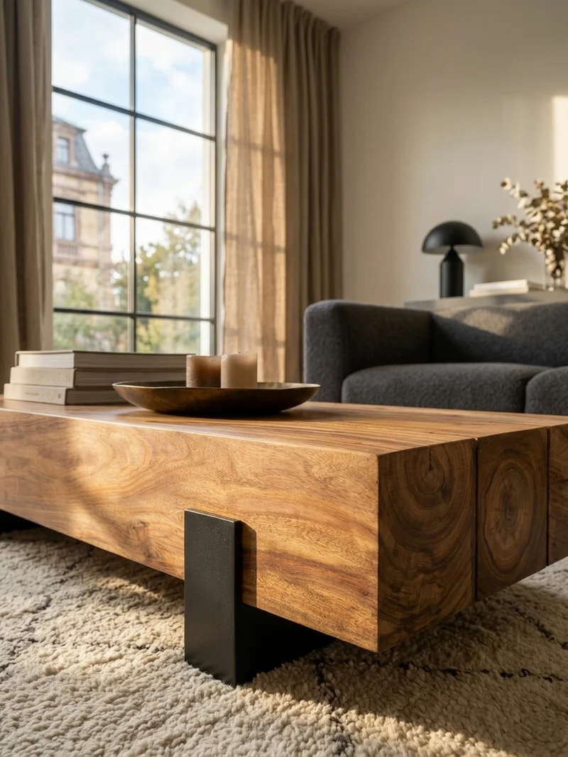 Sofatisch Massivholz, Handgefertigt, Schutzlackversiegelt, Puristisch Modern, 115x44x22cm