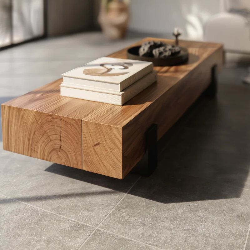 Sofatisch Massivholz, Handgefertigt, Schutzlackversiegelt, Puristisch Modern, 115x44x22cm