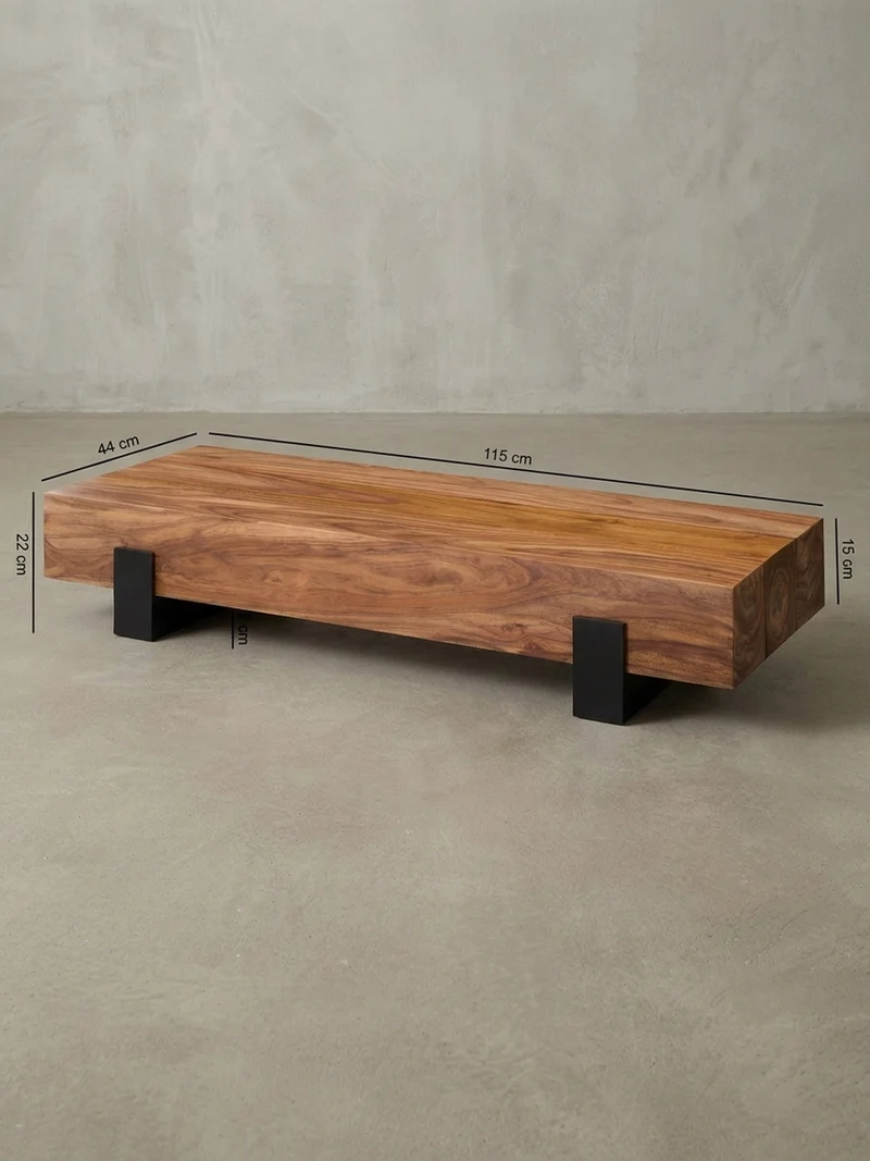 Sofatisch Massivholz, Handgefertigt, Schutzlackversiegelt, Puristisch Modern, 115x44x22cm