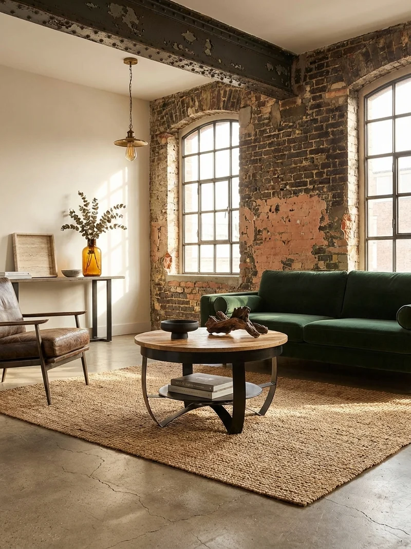 Couchtisch in Braun/Schwarz, Industrieller Stil, aus Recyceltem Mango-Massivholz