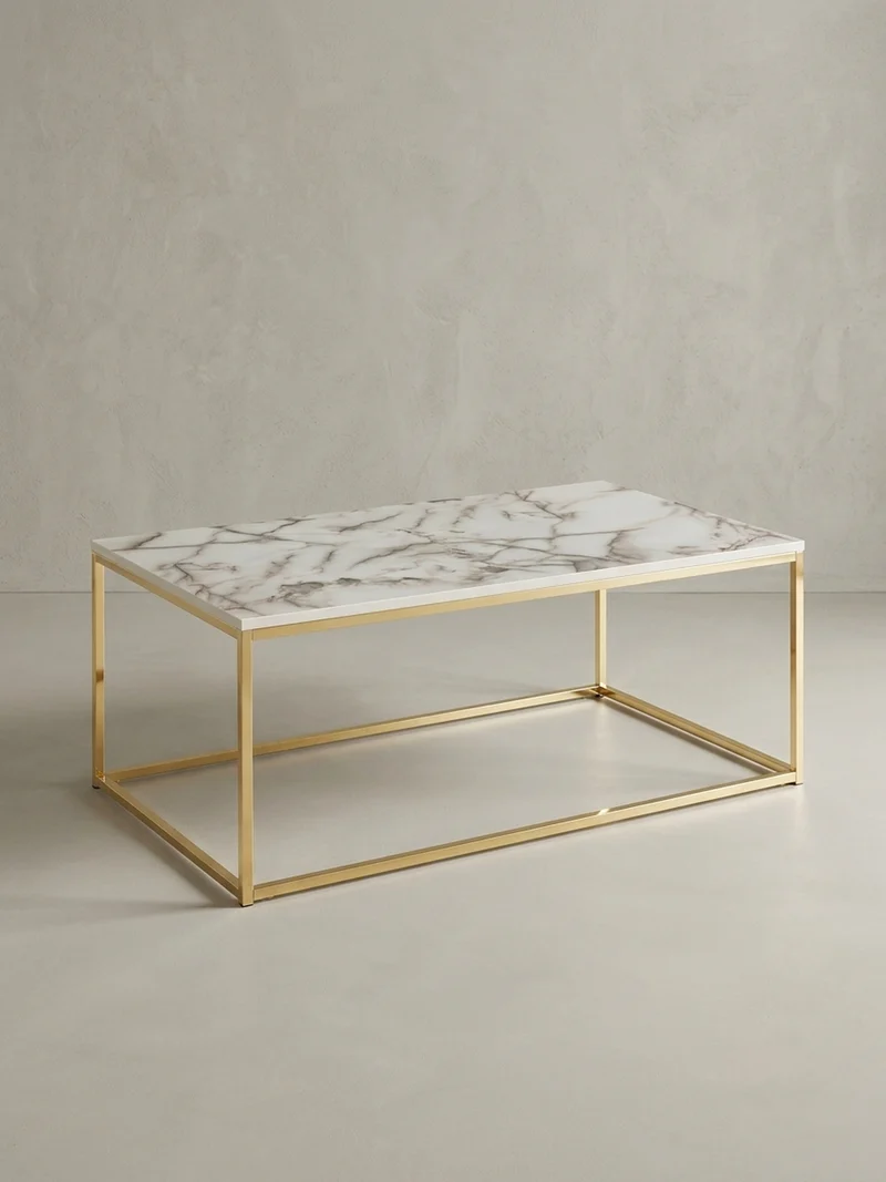 Couchtisch mit Marmor-Optik, Metallbeine, rechteckig, Serie