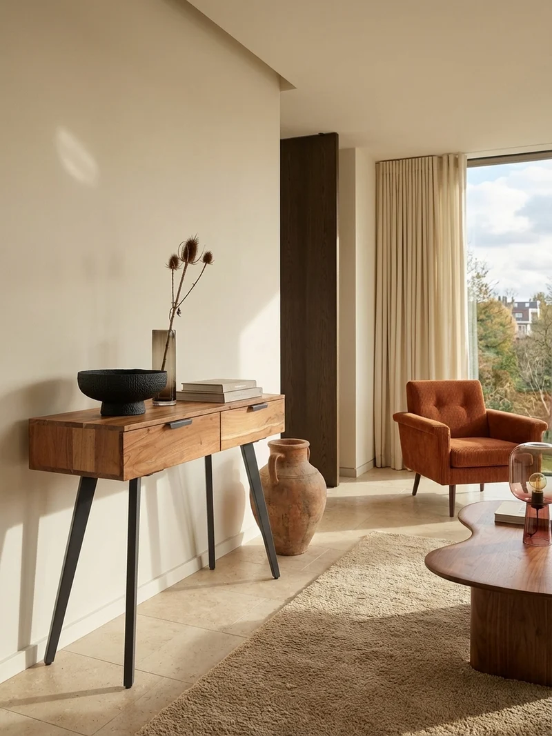 Konsolentisch – Massivholz/Metall, 2 Schubladen, individuelles Design