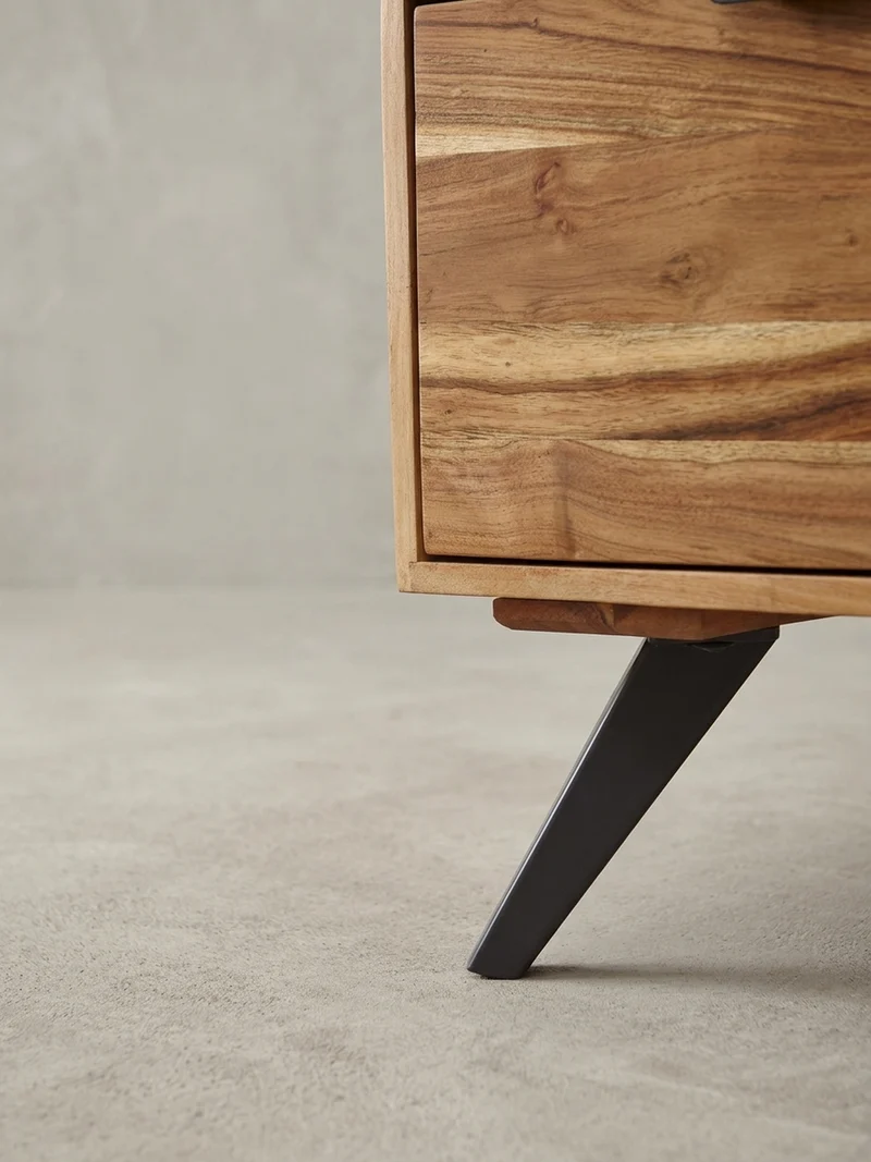 Couchtisch Massivholz und Metall, Modernes Design, Großer Stauraum, Robuste Beine