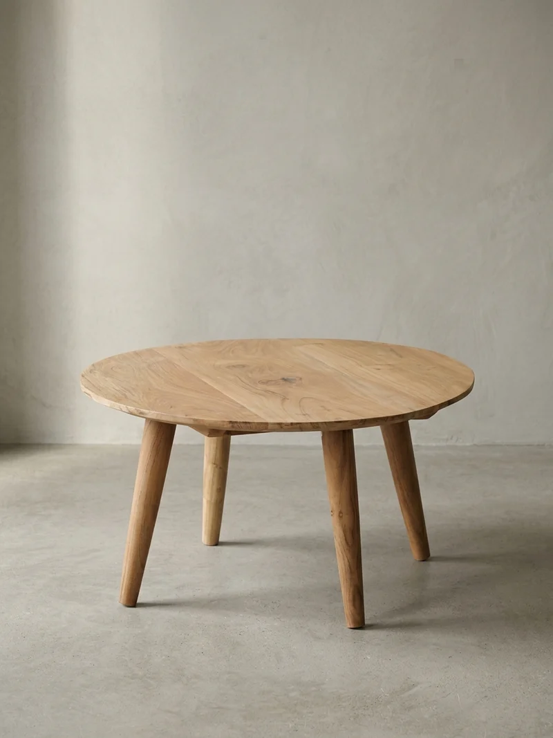 Couchtisch Rund Akazie Massivholz 75cm - Stabile Holzbeine, Pflegeleicht, Handgefertigt
