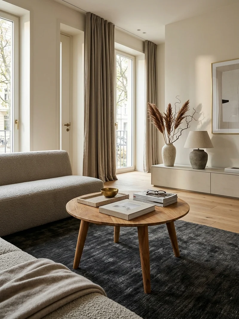 Couchtisch Rund Akazie Massivholz 75cm - Stabile Holzbeine, Pflegeleicht, Handgefertigt