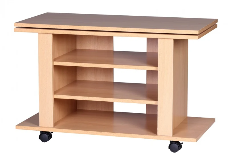TV Board – Buchenholz drehbar rollbar 3 Ebenen