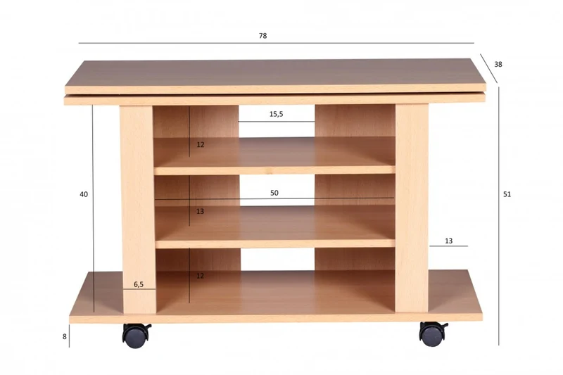 TV Board – Buchenholz drehbar rollbar 3 Ebenen