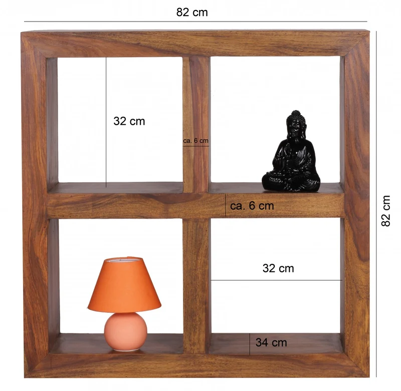 Standregal – Naturholz, Massiv, 4 Fächer, 82x82x34 cm