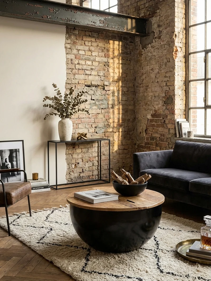 Couchtisch Industrial-Style Mango-Holz mit Metall, Aufklappbarer Stauraum