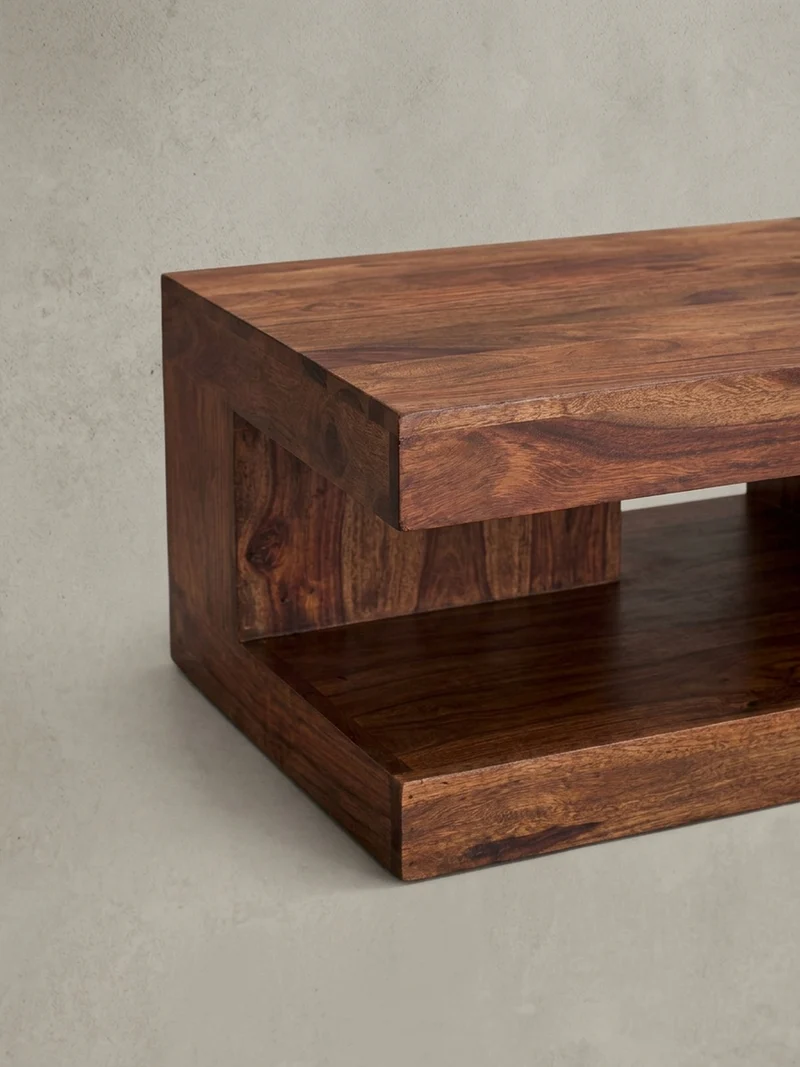 Couchtisch Sheesham Massivholz, 90x60 cm, Einzigartige Maserung, 30 kg Belastbarkeit