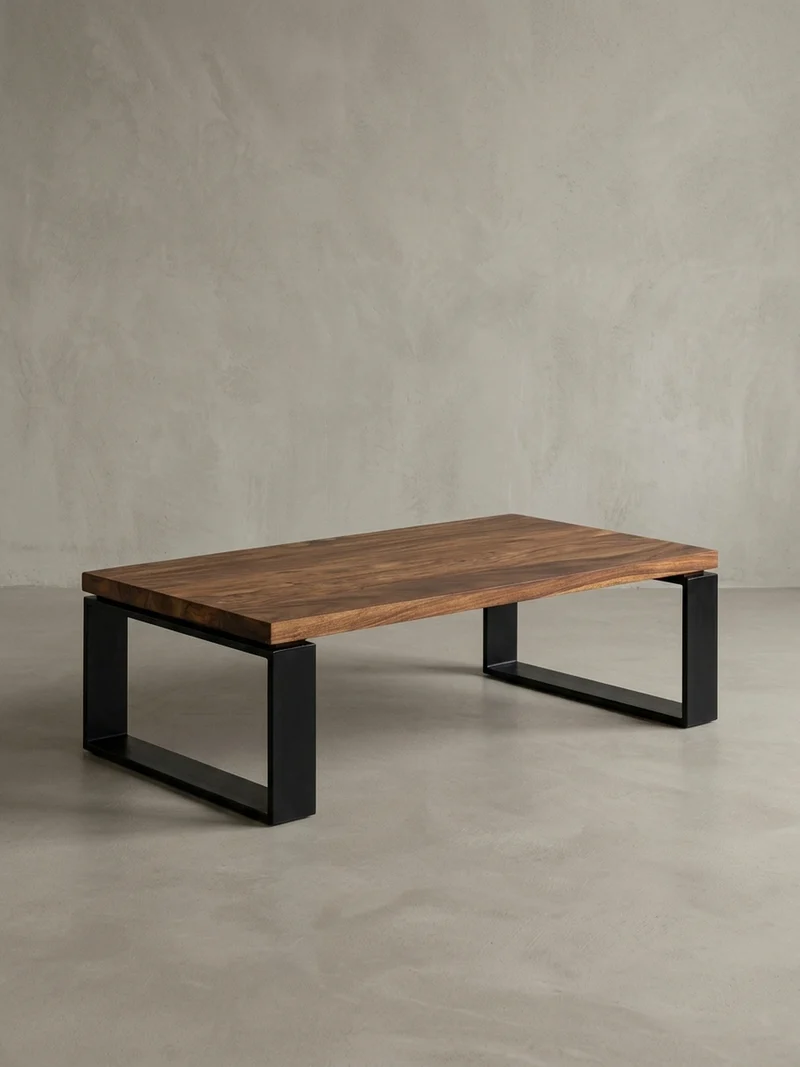 Couchtisch aus Holz und Metall, Industriedesign, Einzigartige Maserung, 115x60x35 cm