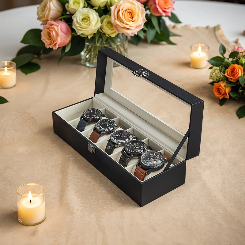 Uhrenbox mit Glasdeckel und Schloss