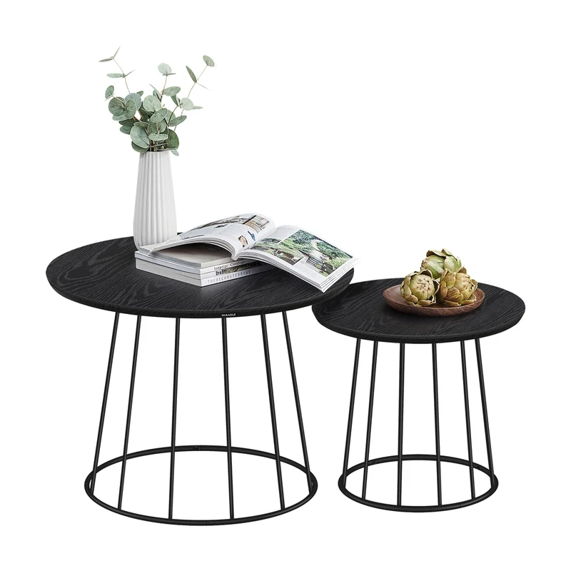 Couchtisch 2er Set mit Stahlgestell ebenholzschwarz