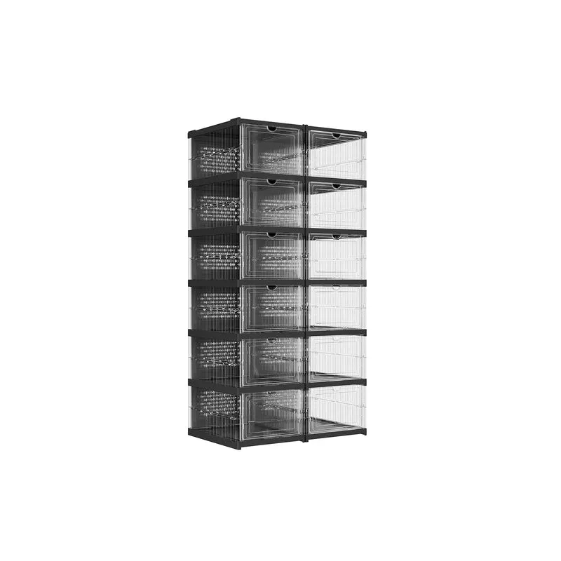 Schuhschrank mit 6 Schuhboxen transparent-tintenschwarz