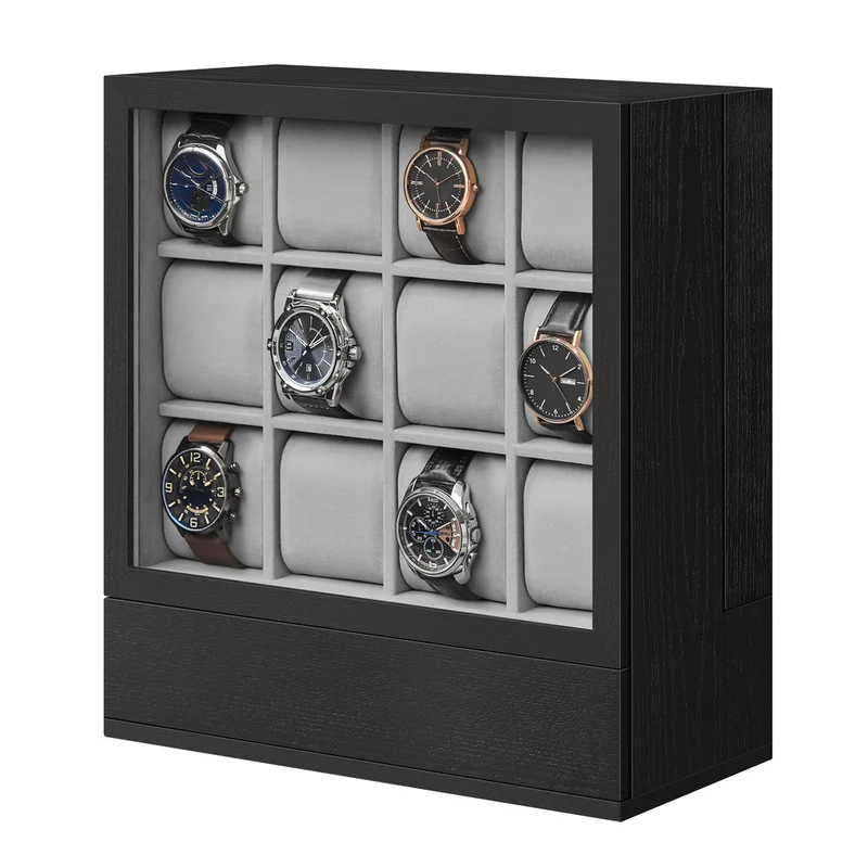 Uhrenbox 12 Fächer mit Fenster Geschenkidee kaffeebraun