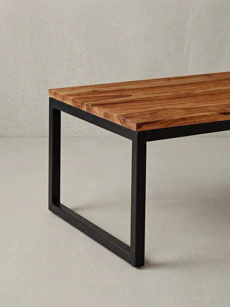 Couchtisch Industrie-Stil in Sheesham-Holz massiv, Unikat mit einzigartiger Maserung