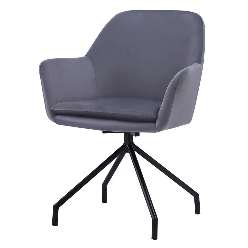 Drehbarer Stuhl JUDIKA dunkel-grau Samt 360° mit Armlehne Metallbeine