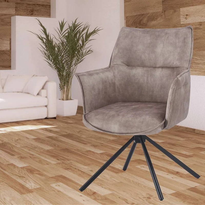 Drehbarer Design Stuhl AURELIA creme Samt Metallgestell 360°