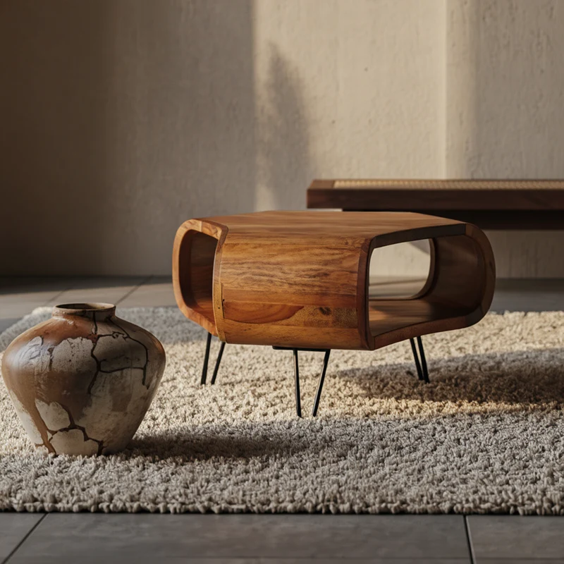 Couchtisch Sheesham Holz in Landhaus-Stil mit Stauraum, Maße 55x38x55 cm