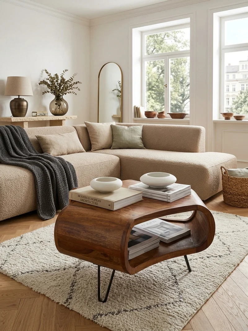Couchtisch Sheesham Holz in Landhaus-Stil mit Stauraum, Maße 55x38x55 cm