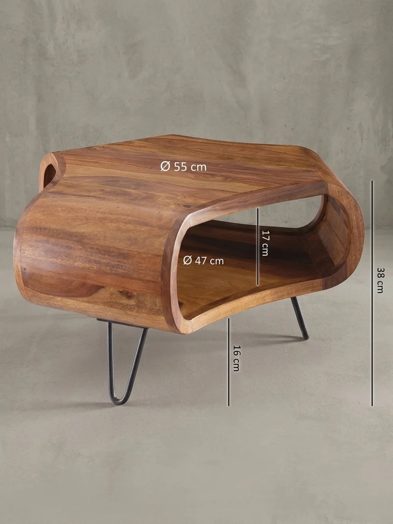Couchtisch Sheesham Holz in Landhaus-Stil mit Stauraum, Maße 55x38x55 cm