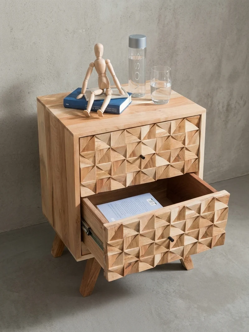 Nachttisch – Massivholz, 2 Schubladen, handgefertigt, moderner Landhausstil