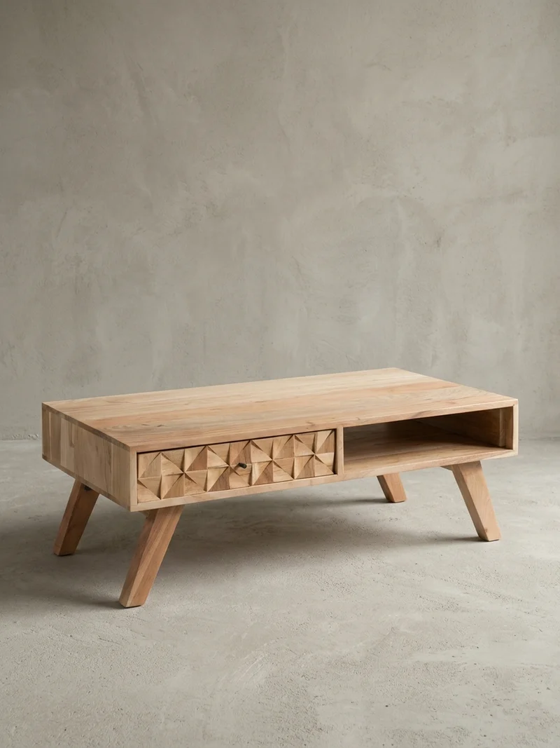 Couchtisch Landhausstil Massivholz mit Schublade und Ablagefach, Maße 95x35x50 cm
