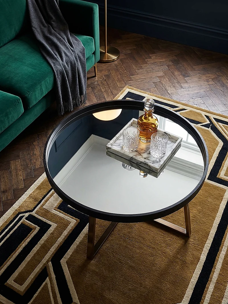 Couchtisch Rund in Gold, Material aus Metall und Glas, mit Maßen 78x42,5 cm für Wohnzimmer