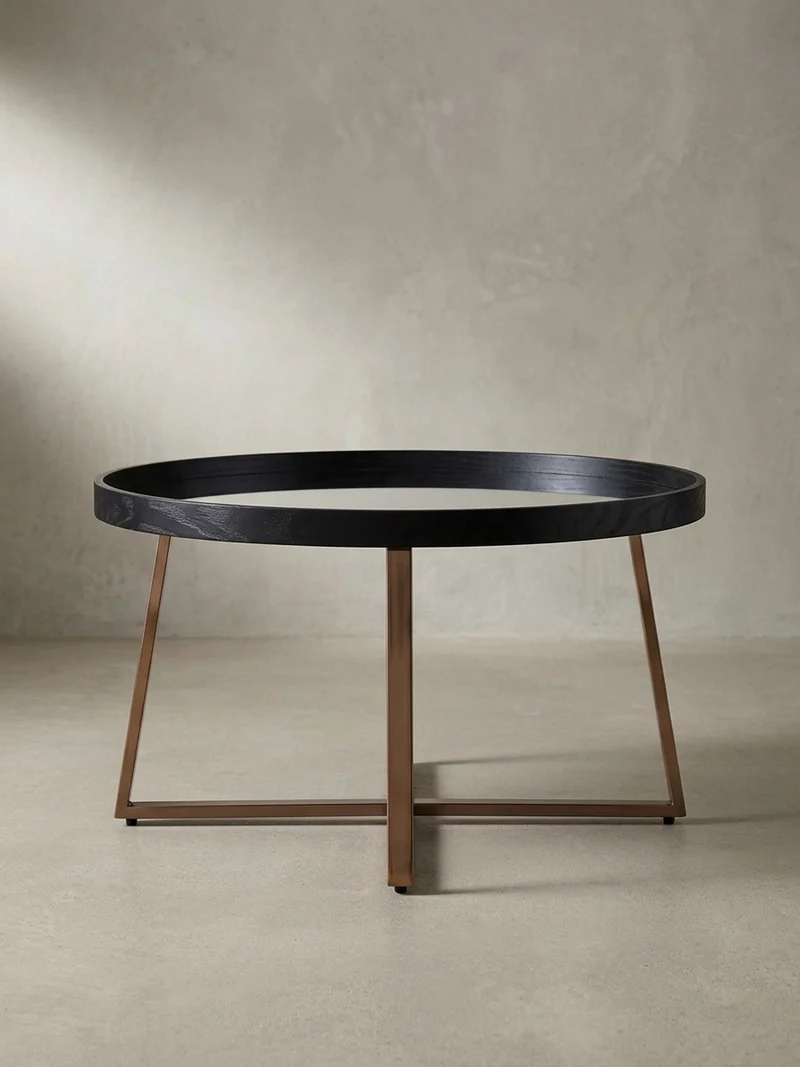 Couchtisch Rund in Gold, Material aus Metall und Glas, mit Maßen 78x42,5 cm für Wohnzimmer