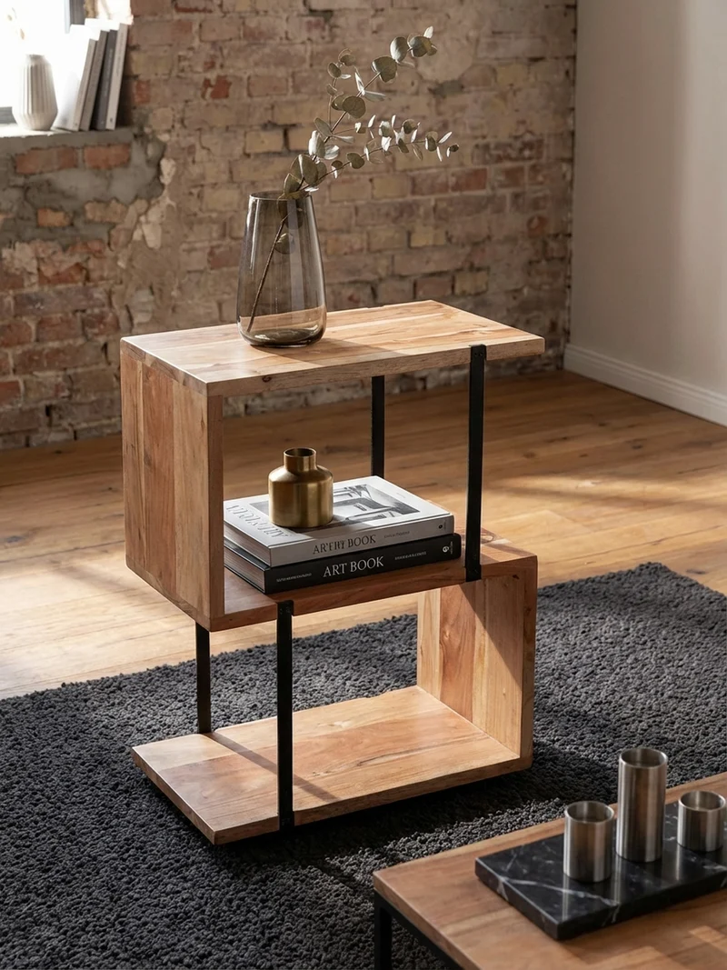 Beistelltisch – Massivholz Edelstahl S-Form modern