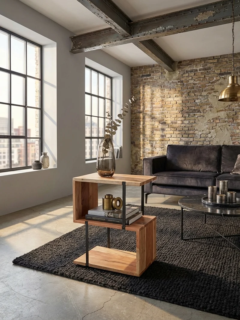 Beistelltisch – Massivholz Edelstahl S-Form modern