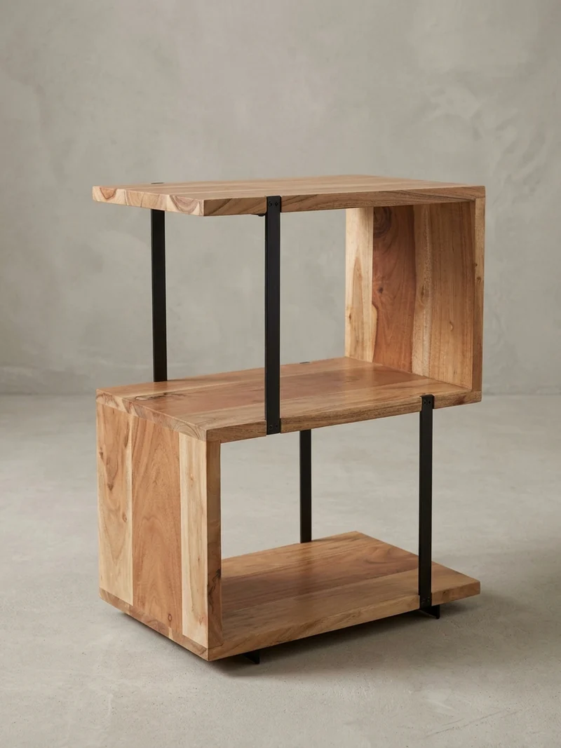 Beistelltisch – Massivholz Edelstahl S-Form modern