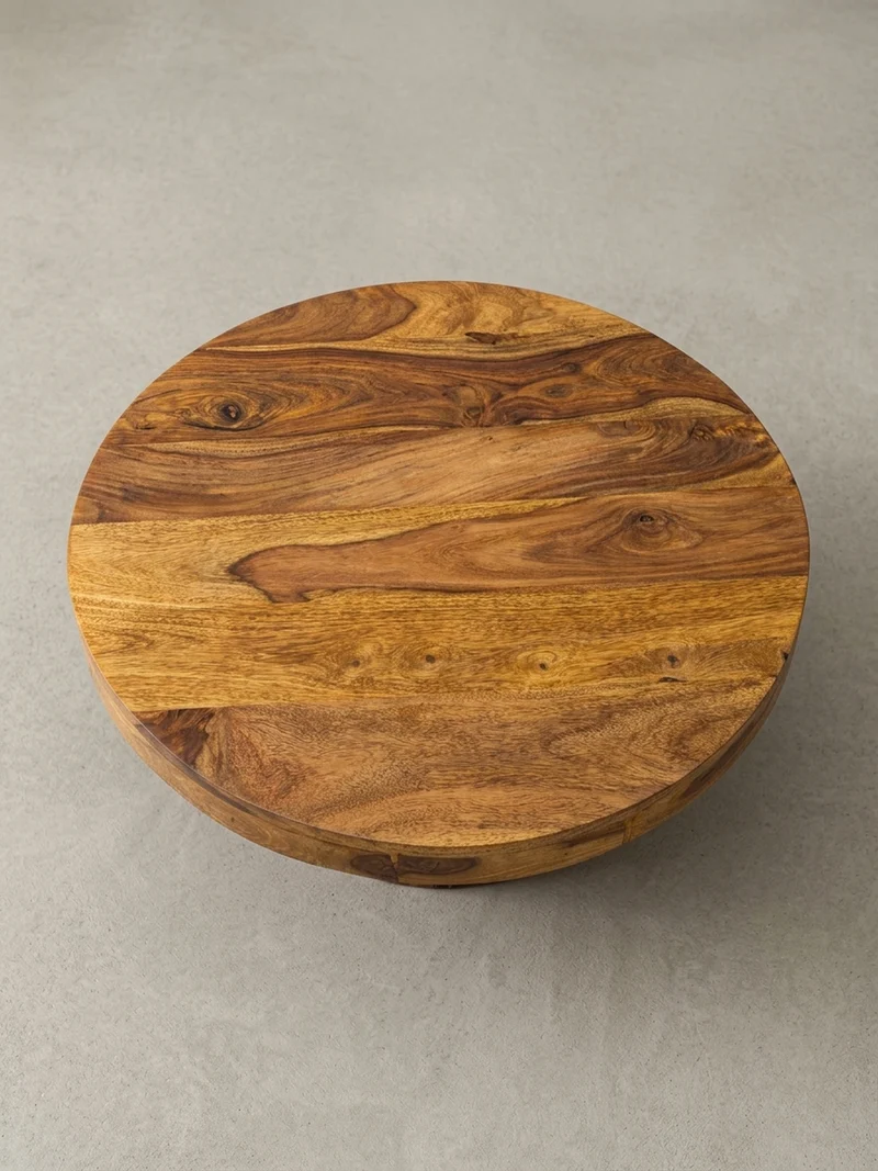 Couchtisch aus Massivholz Sheesham in Braun, Lackiert, mit robustem Sockelfuß, Maße 60x60x30 cm