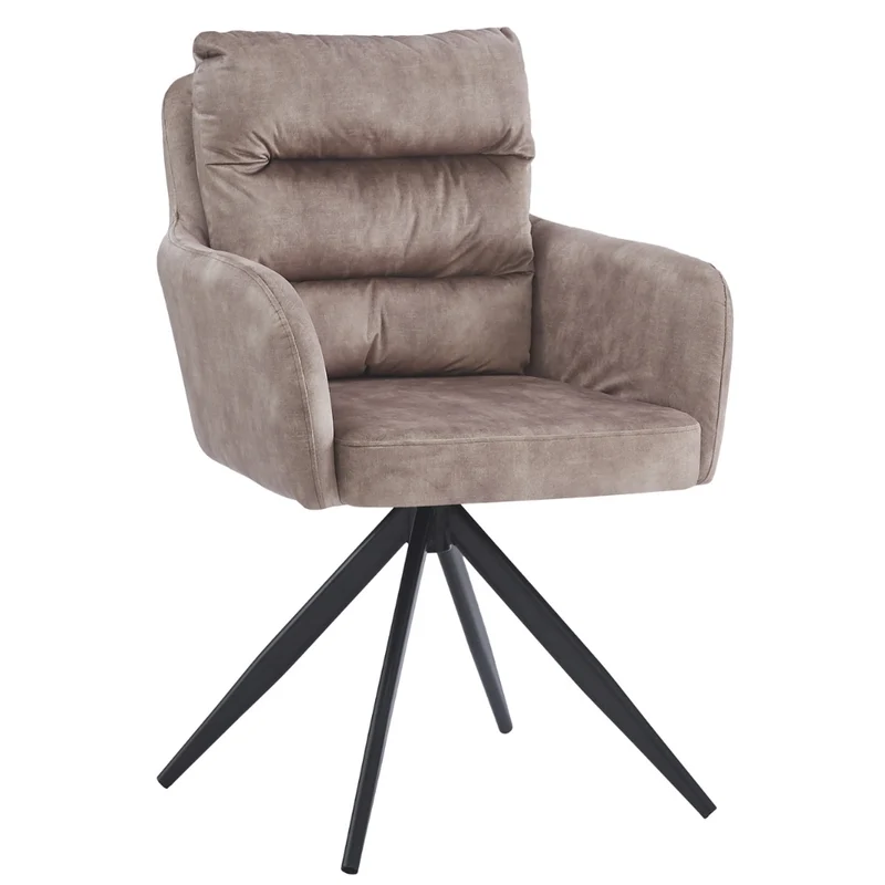 Bequemer 360° Drehstuhl GEORGIA creme Samt Armlehne Metall schwarz