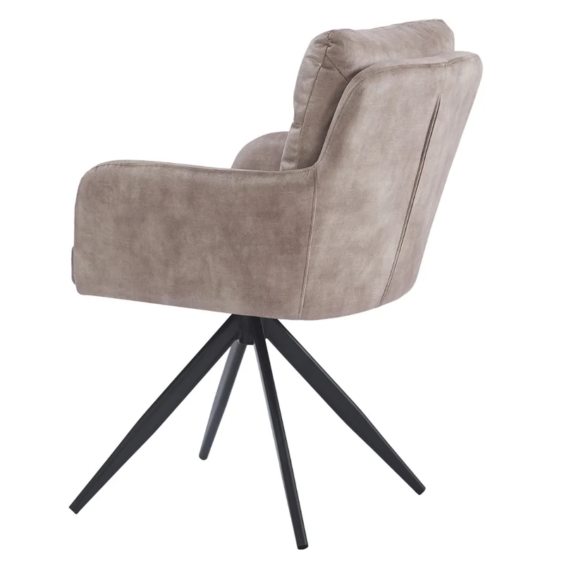 Bequemer 360° Drehstuhl GEORGIA creme Samt Armlehne Metall schwarz