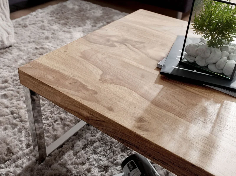 Couchtisch Massivholz mit Chromfüßen Handgefertigt