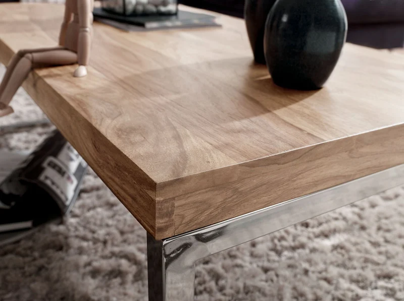 Couchtisch Massivholz mit Chromfüßen Handgefertigt