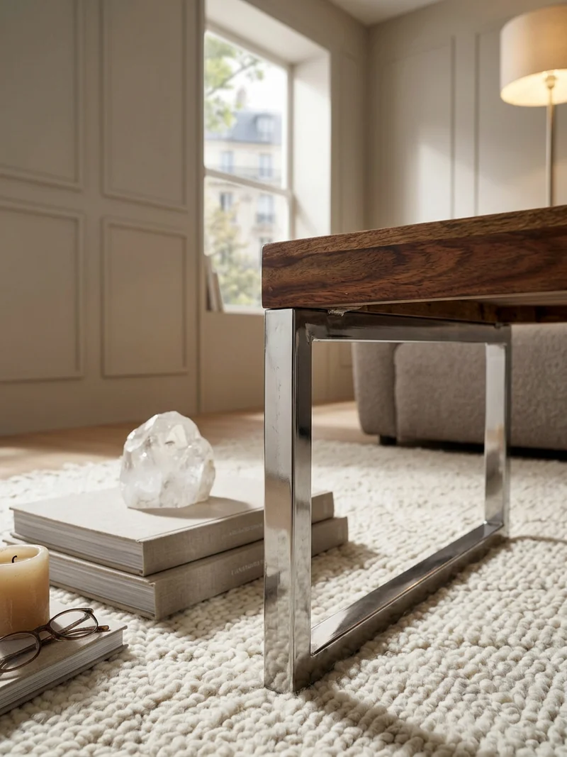 Couchtisch Massivholz mit Chromfüßen Handgefertigt