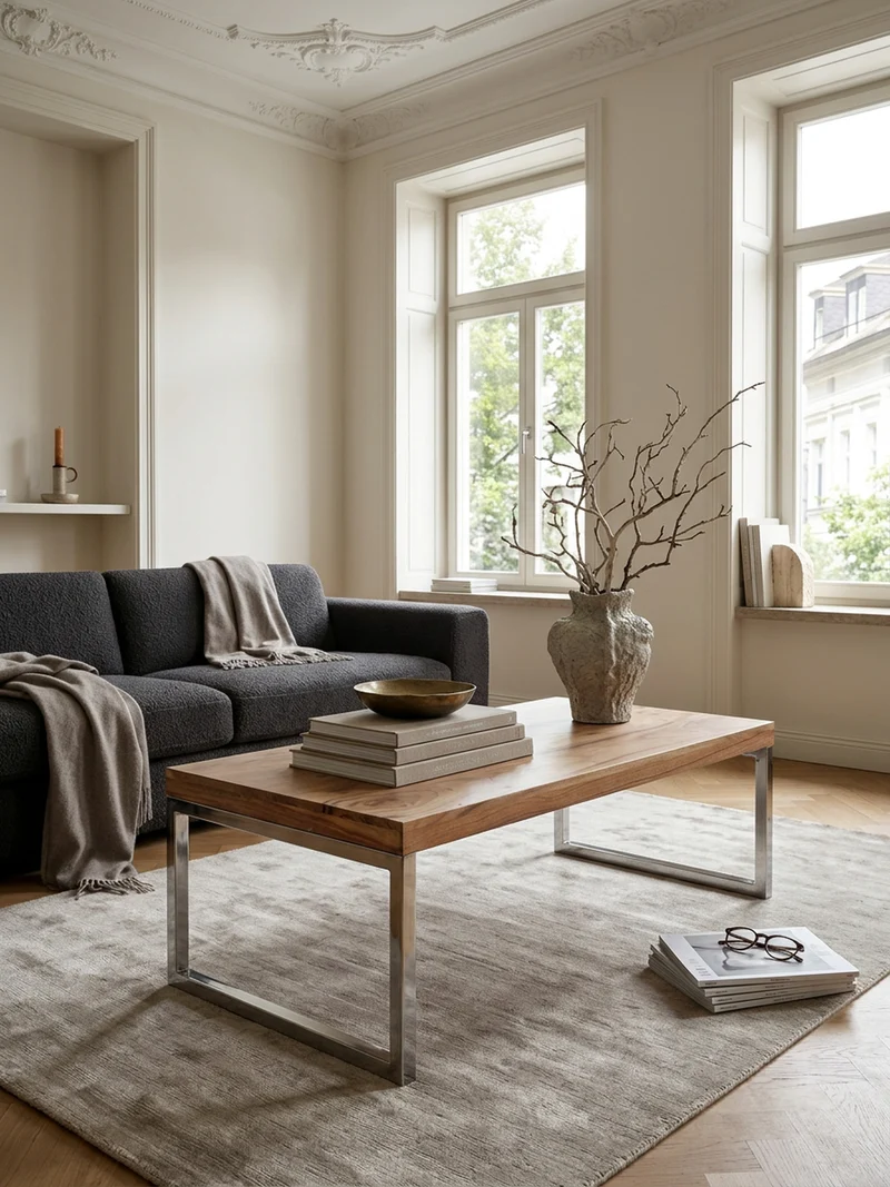 Couchtisch Massivholz mit Chromfüßen Handgefertigt