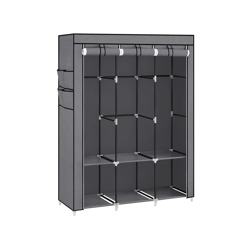 Stoffschrank mit 3 Kleiderstangen und 4 Seitentaschen