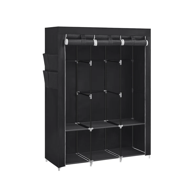 Stoffschrank mit 3 Kleiderstangen und 4 Seitentaschen