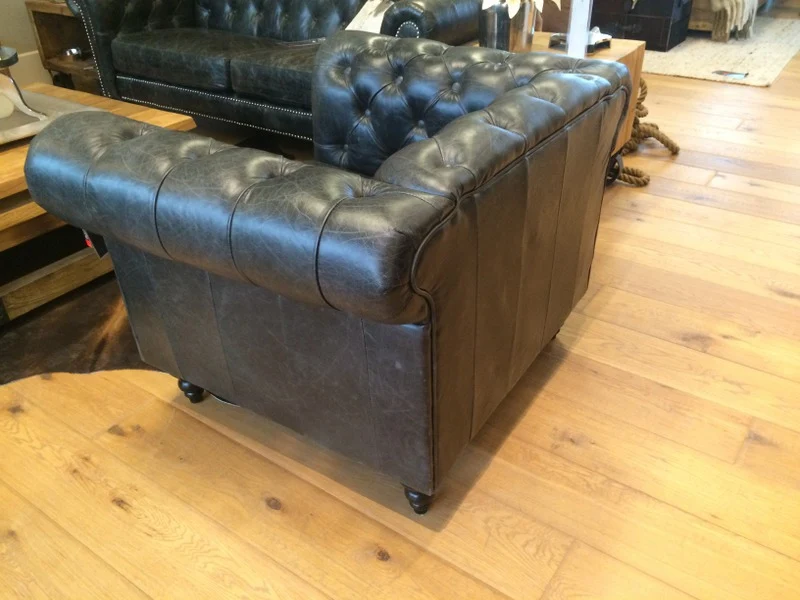 Chesterfield Sofa schwarz Echtleder
