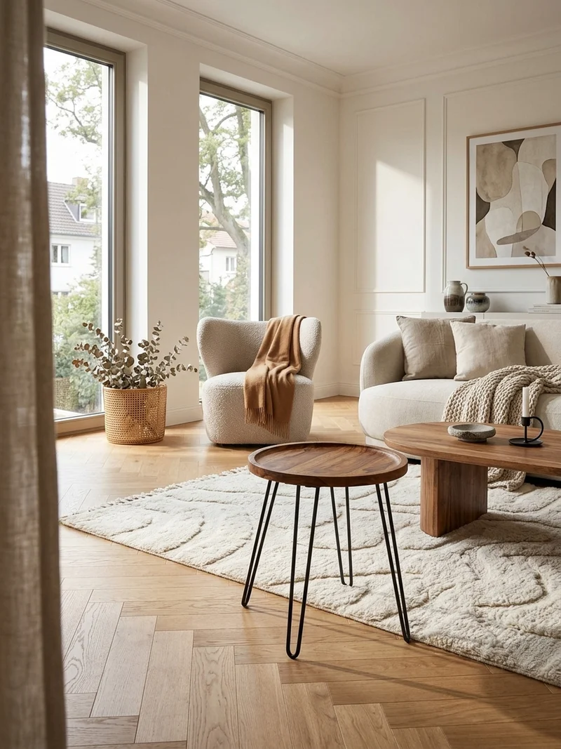 Couchtisch in Braun, Sheeshamholz mit Haarnadelbeinen, Modernes Design