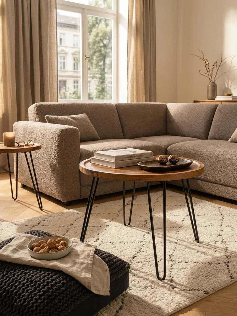 Couchtisch aus Sheeshamholz mit Haarnadelbeinen, modernem Design und großer Ablagefläche