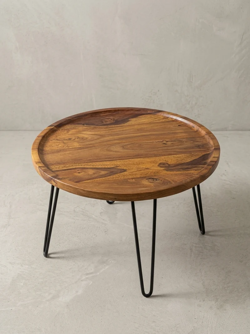 Couchtisch aus Sheeshamholz mit Haarnadelbeinen, modernem Design und großer Ablagefläche